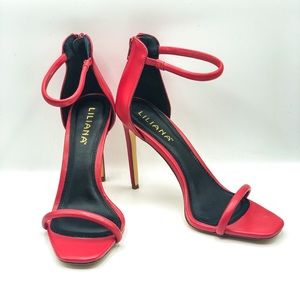 Red ankle strap heels